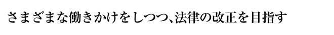 さまざまな働きかけをしつつ、法律の改正を目指す